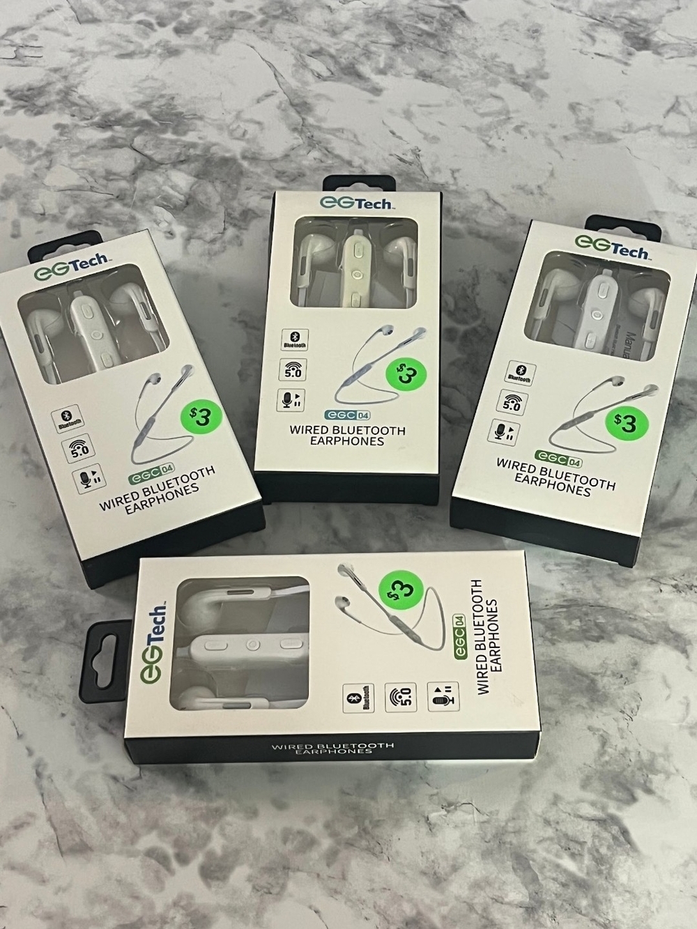 Lot of 4 EGTech EGC04 Bluetooth 5.0 Wired Earphones w/ Mic – New